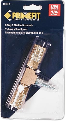 Miniatura 2 de Primefit M1404-4 Colector de aire estilo T de 2 vías con acopladores industriales de latón de 6 bolas, 14"