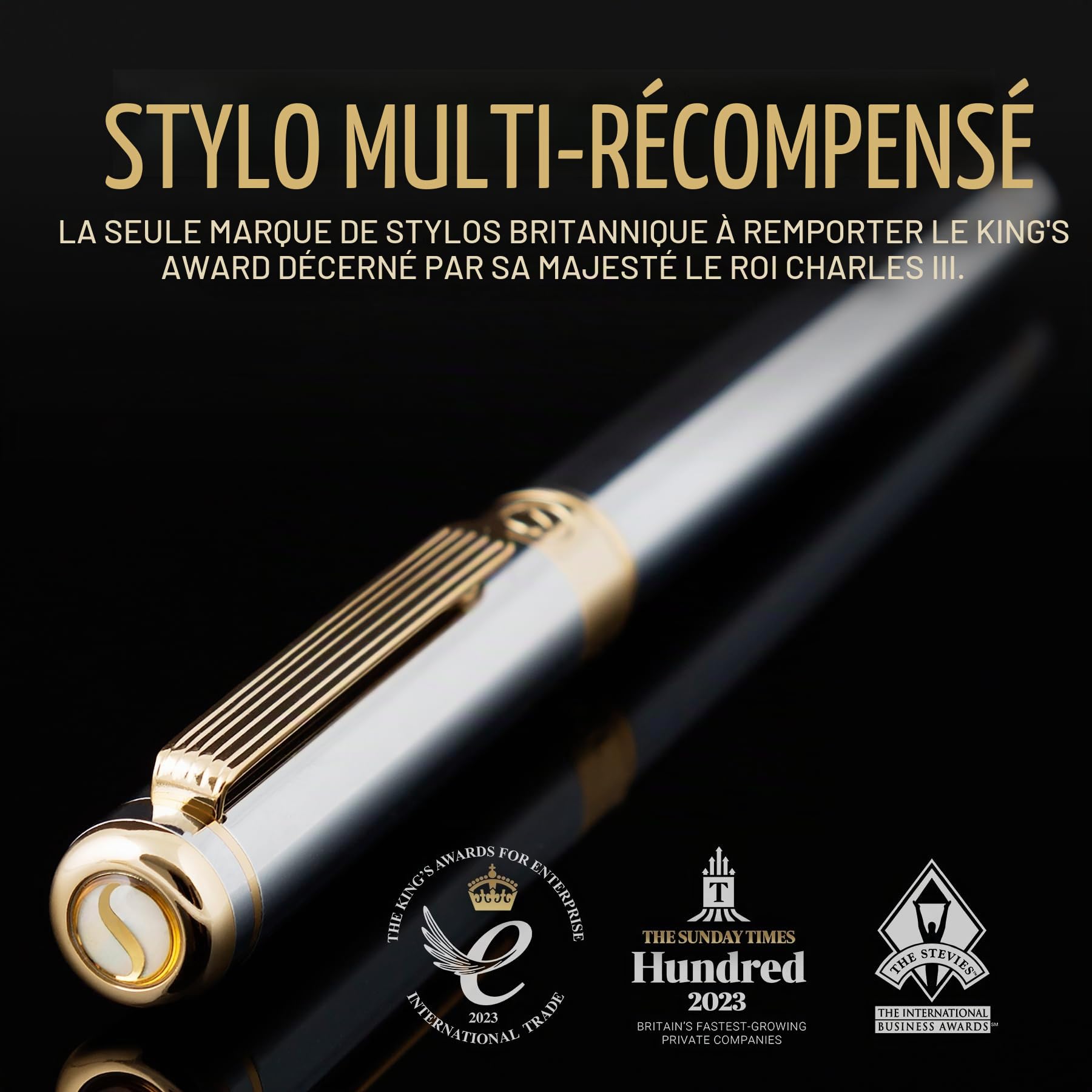 Scriveiner Stylo Plume Chrome Argent – Superbe Stylo avec Finition Plaqué or véritable, Plume Schmidt (Moyenne), Coffret Idéal pour Homme et Femme, Professionnel, Directeur, Bureau, Beau