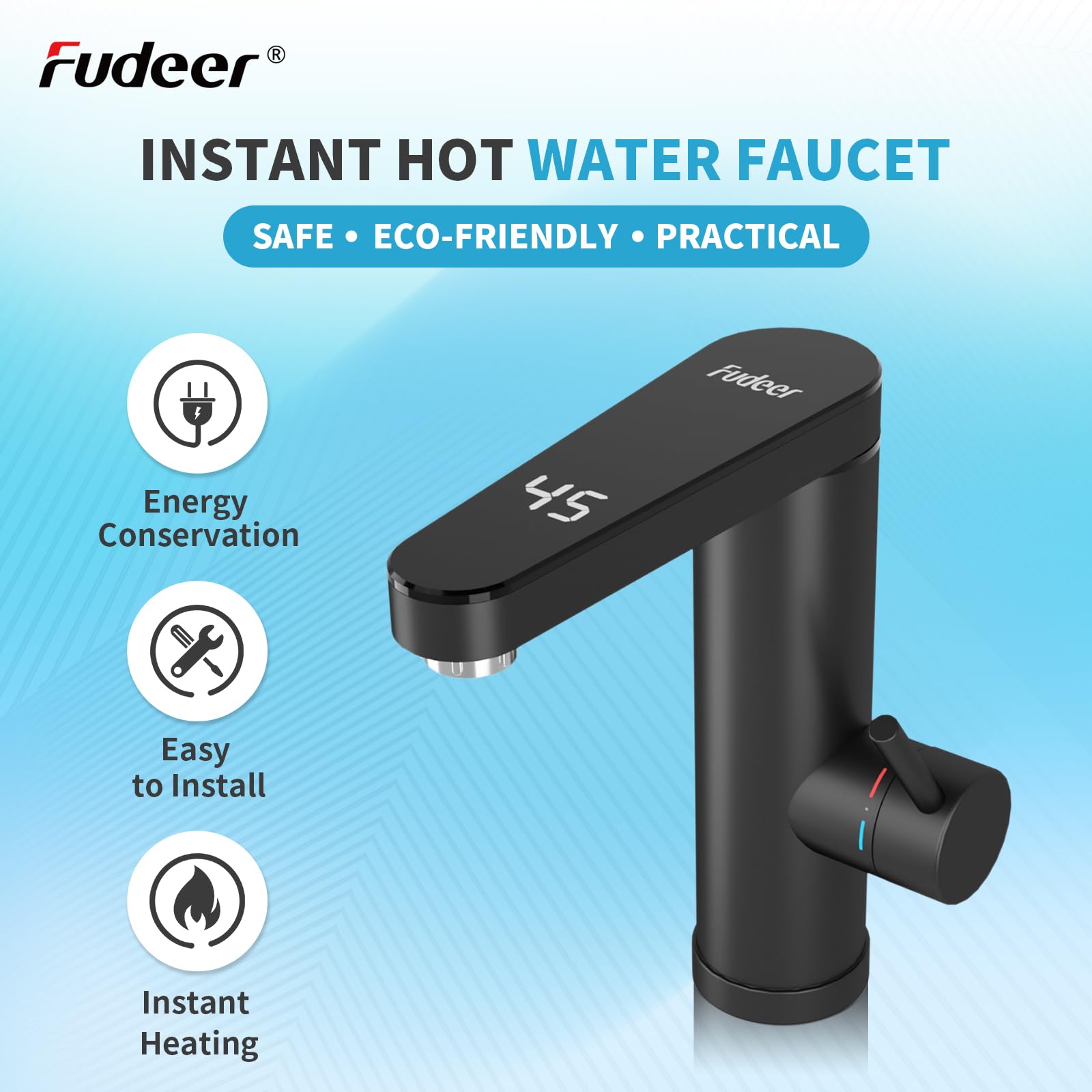 3.3kW elektrischer Durchlauf-Warmwasserhahn für Bad,230V,Edelstahl | Sofort warmes Wasser, einfacher Einbau, Digitaldisplay,120° drehbarer Auslauf,vielseitig,rostfrei,robust,pflegeleicht