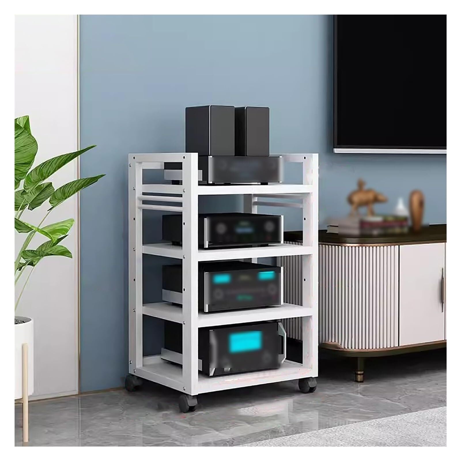 Mueble para tocadiscos blanco y estante de alta fidelidad para salón