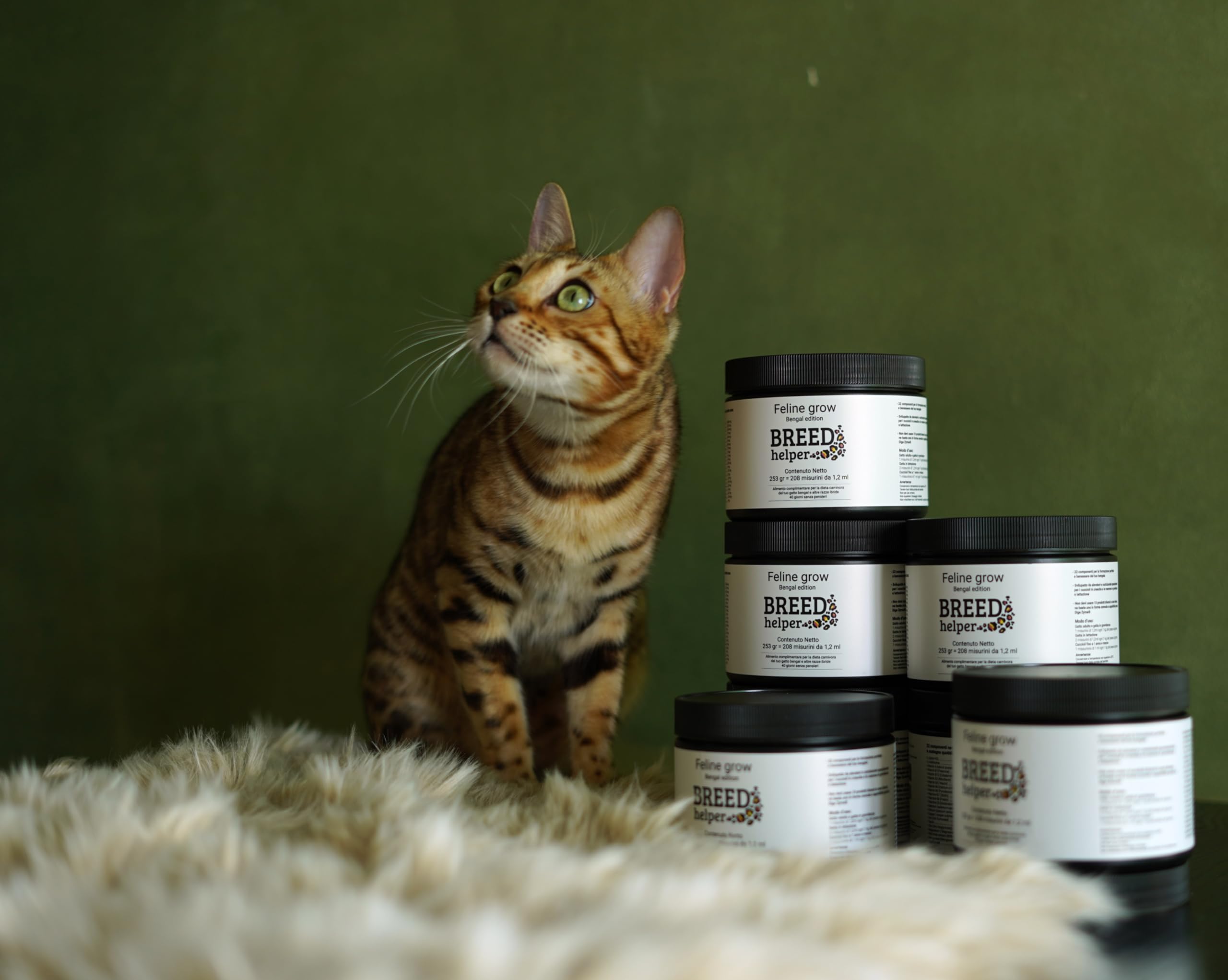 Feline Grow, Integratore complesso di 22 componenti per Gatti Bengala in periodi di crescita ed acopiamento, con la Taurina, Acido folico,Silimarina e L-Lysine, supporto imunitario