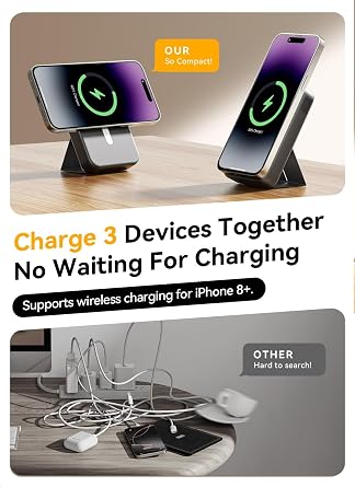 Magnetic Portable Charger, 10000mAh Power Bank with Leather Foldable Stand