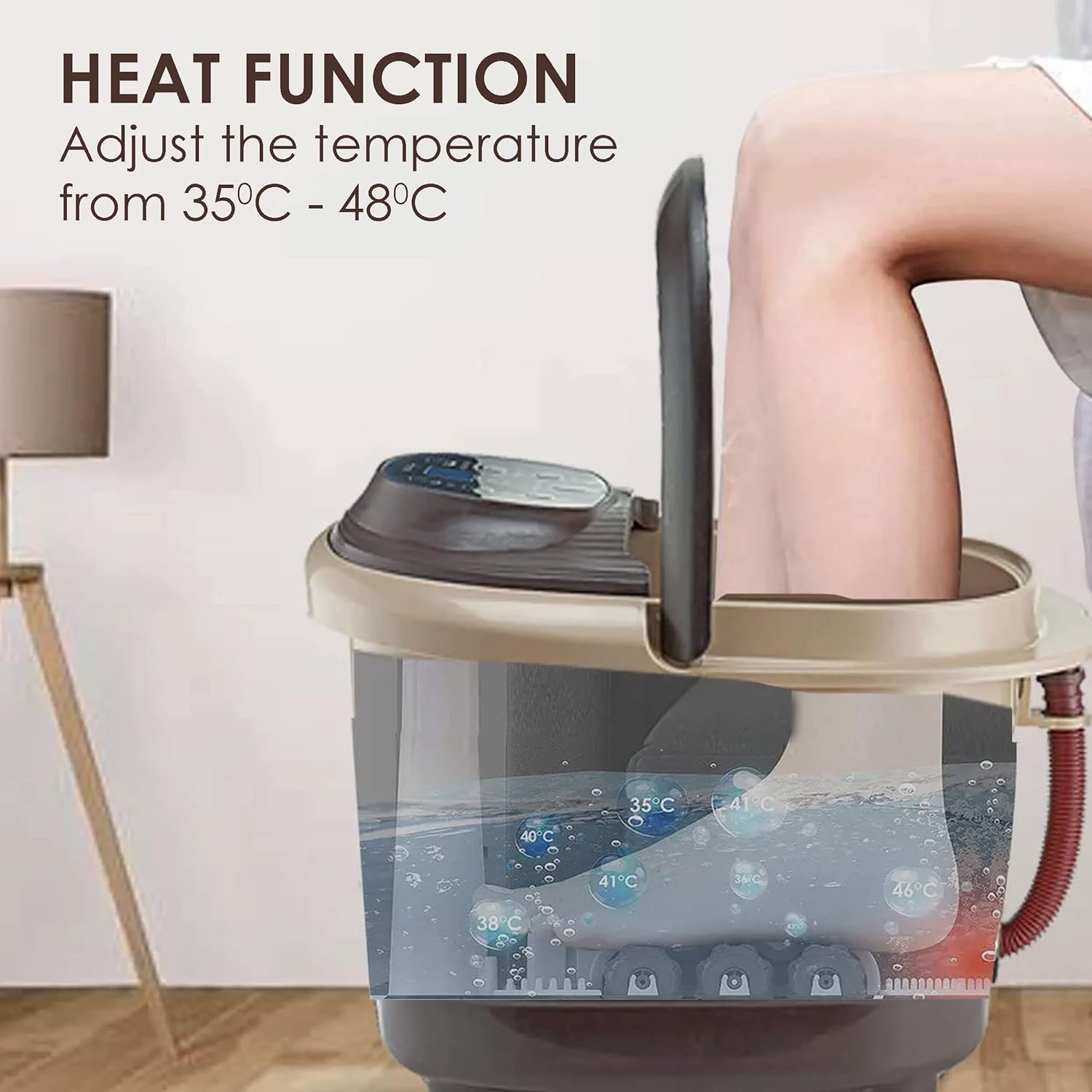 AGARO Regency Manual Foot Spa Bath Massager With Heat, 12 Massage Rollers, Heating Function, Adjustable Temperature Control, For Soothing Massage, Beige AGARO Regency Manual Foot Spa Bath Massager With Heat, 12 Massage Rollers, Heating Function, Adjustable Temperature Control, For Soothing Massage, Beige