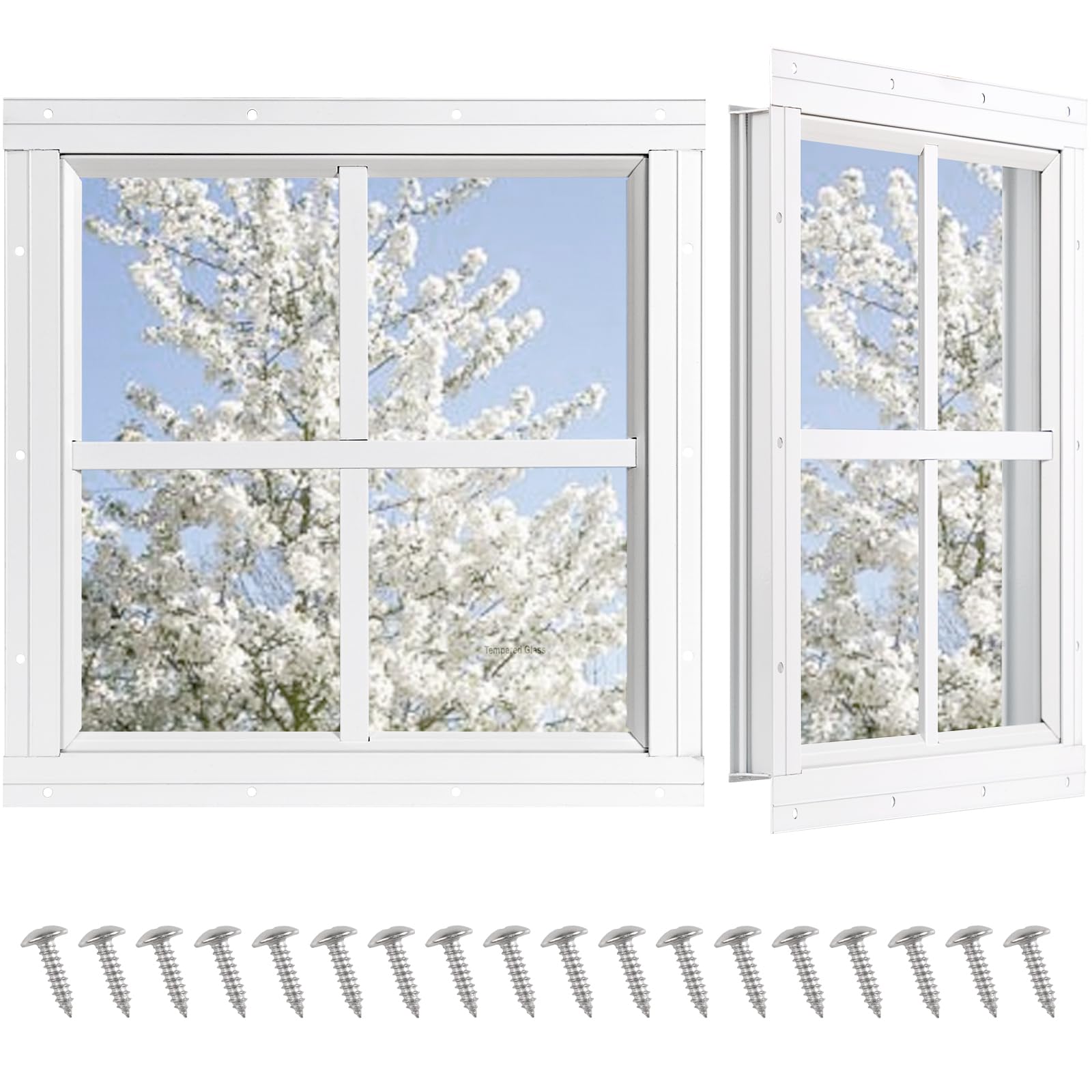 Shed Windows 2 Pack, Chicken Coop Fixed Windows 12" x 12" White