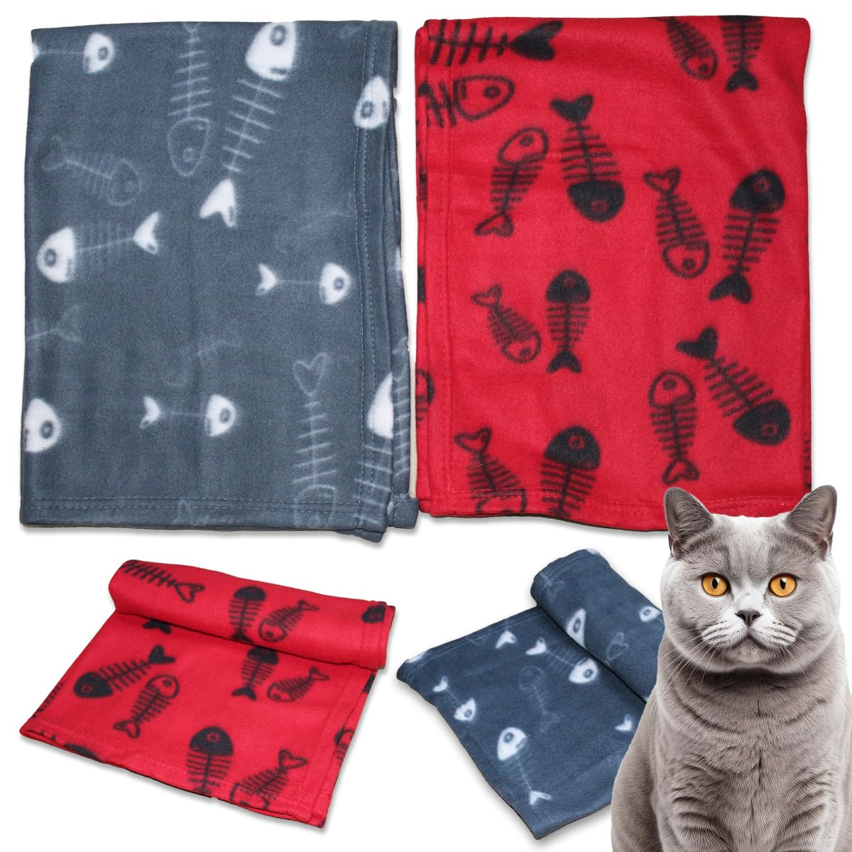 Pets Instinct Small Soft Fleece Fish Print Pets Cat Kitty Kittens Blanket Cat Bed Blankets 80 x 60 cm (Pack of 10 Mix Coloured Blankets)