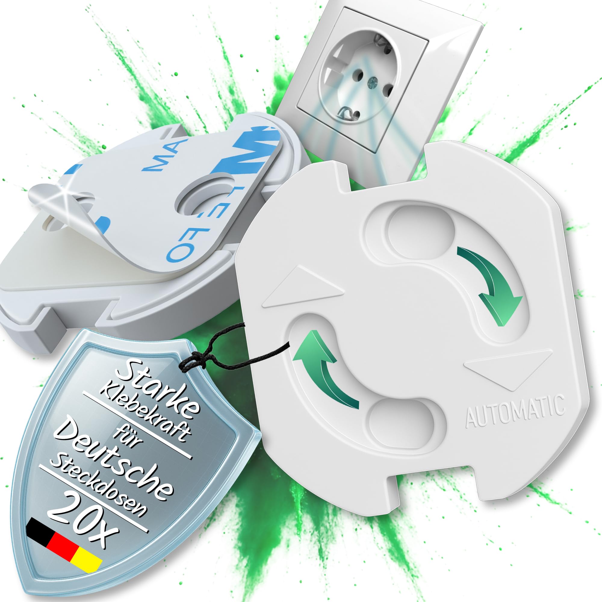 Steckdosen Kindersicherung zum Kleben I 20 Stk. Set I Kindersicherung Steckdose Baby & Kinder I Steckdosenschutz automatisch für deutsche Steckdosen