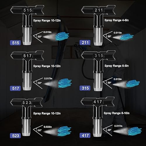Miniatura 2 de Puntas de pulverizador sin aire, boquillas reversibles de pintura sin aire, 6 piezas con 5 filtros  2 asientos de boquilla para piezas de máquina de