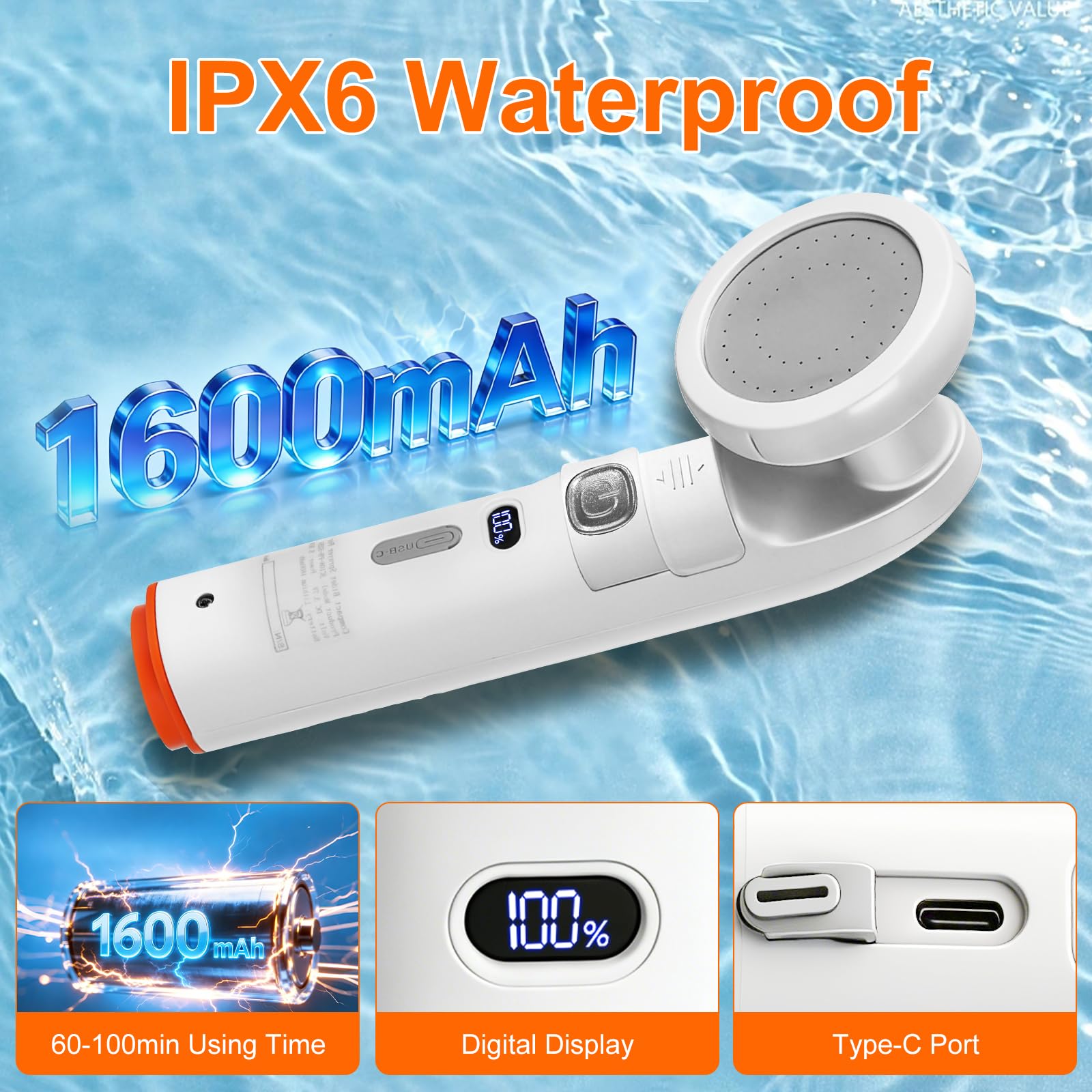 Douche portable de camping - Réservoir d'eau de 2,5 l avec deux buses - Douche de bidet électrique - Jet d'eau réglable USB-C - Rechargeable - Idéal pour les personnes âgées, les femmes enceintes et