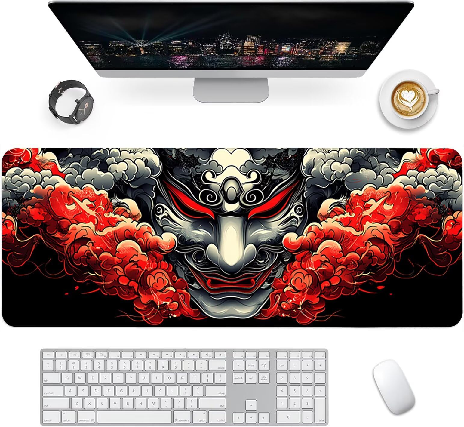 Tapis de Souris XXL Style Japonais - 1200x600x3mm - Noir Grand Tapis de Bureau avec Bords Surpiqués et Antidérapant Résistant à l'eau pour PC, Portable Améliore la précision et la Vitesse. LJ-2178