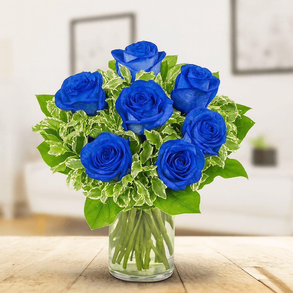 Blaue Rosen Blumenstrauß - Blue Star mit echten blauen Rosen - Inklusive gratis Grußkarte
