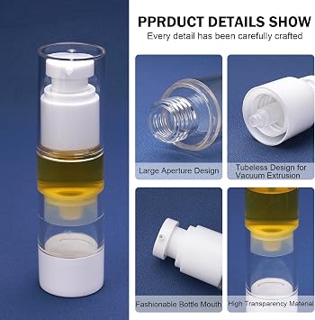 Cosywell Airless Pump Bottles 8 Pack 1oz/30ml Empty Moisturizer Pump Dispenser Clear Airless Cosmetic Container Travel Bottles for Toiletries Shampoo Lotion and Cream