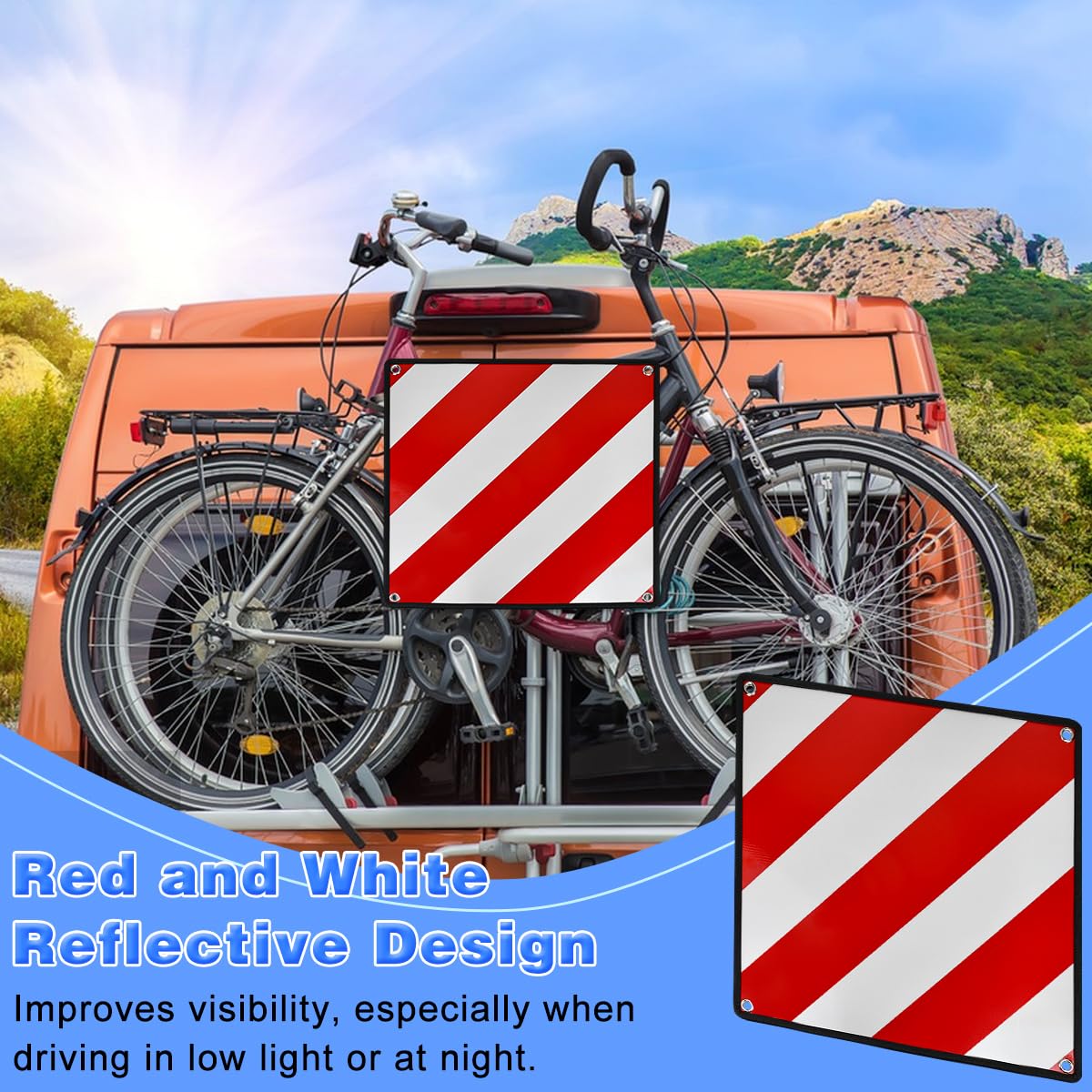 Pannello di Avvertimento Italia Segnale Riflettente Rosso Bianco Cartello per Carichi Sporgenti Omologato Cartello Carichi Sporgenti Omologato per portabiciclette portabiciclette camper