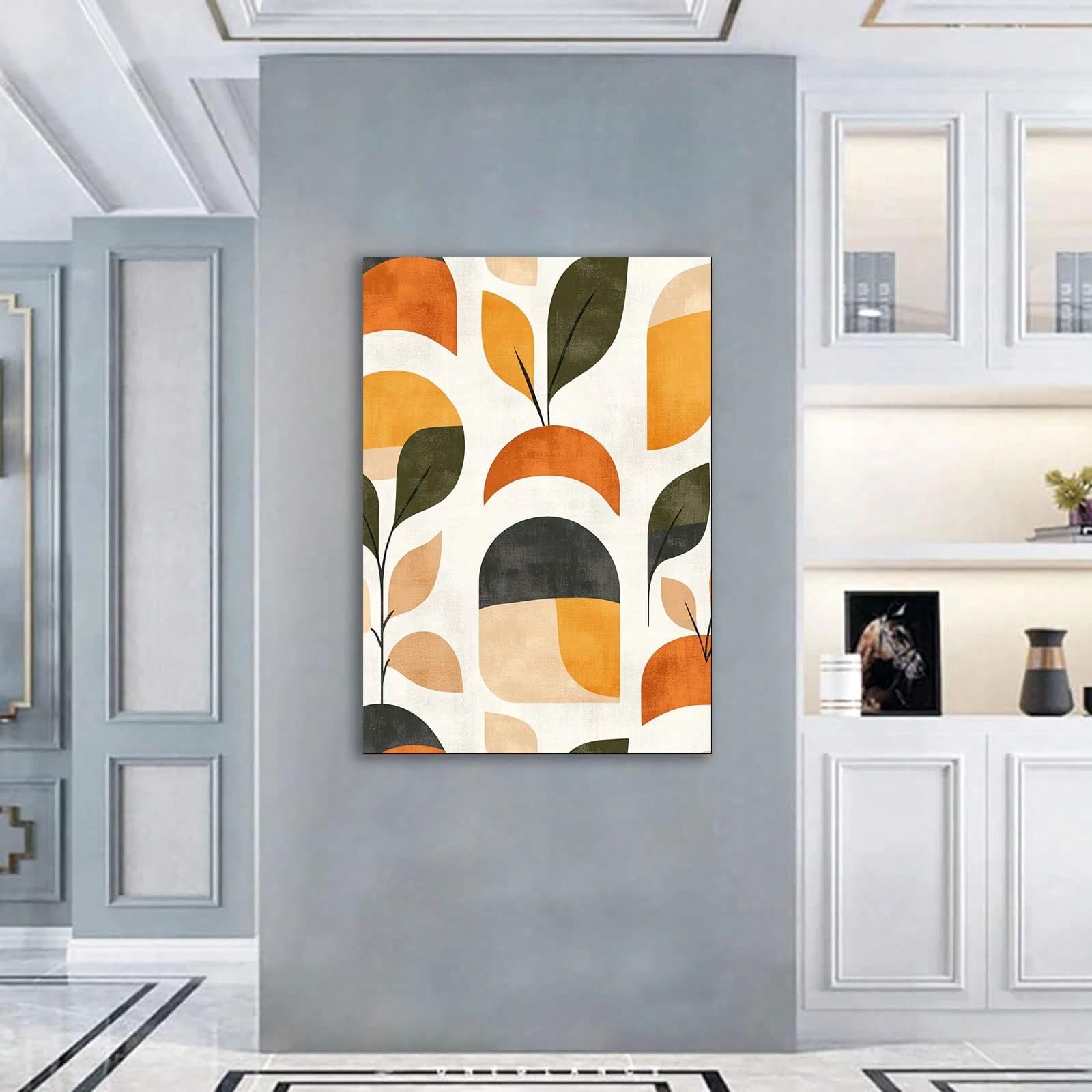 AIHNBF Mid-Century nowoczesny, abstrakcyjny, botaniczny obraz na płótnie - odcienie ziemi, organiczny, geometryczny motyw roślinny do salonu, sypialni, biura, 40 x 60 cm