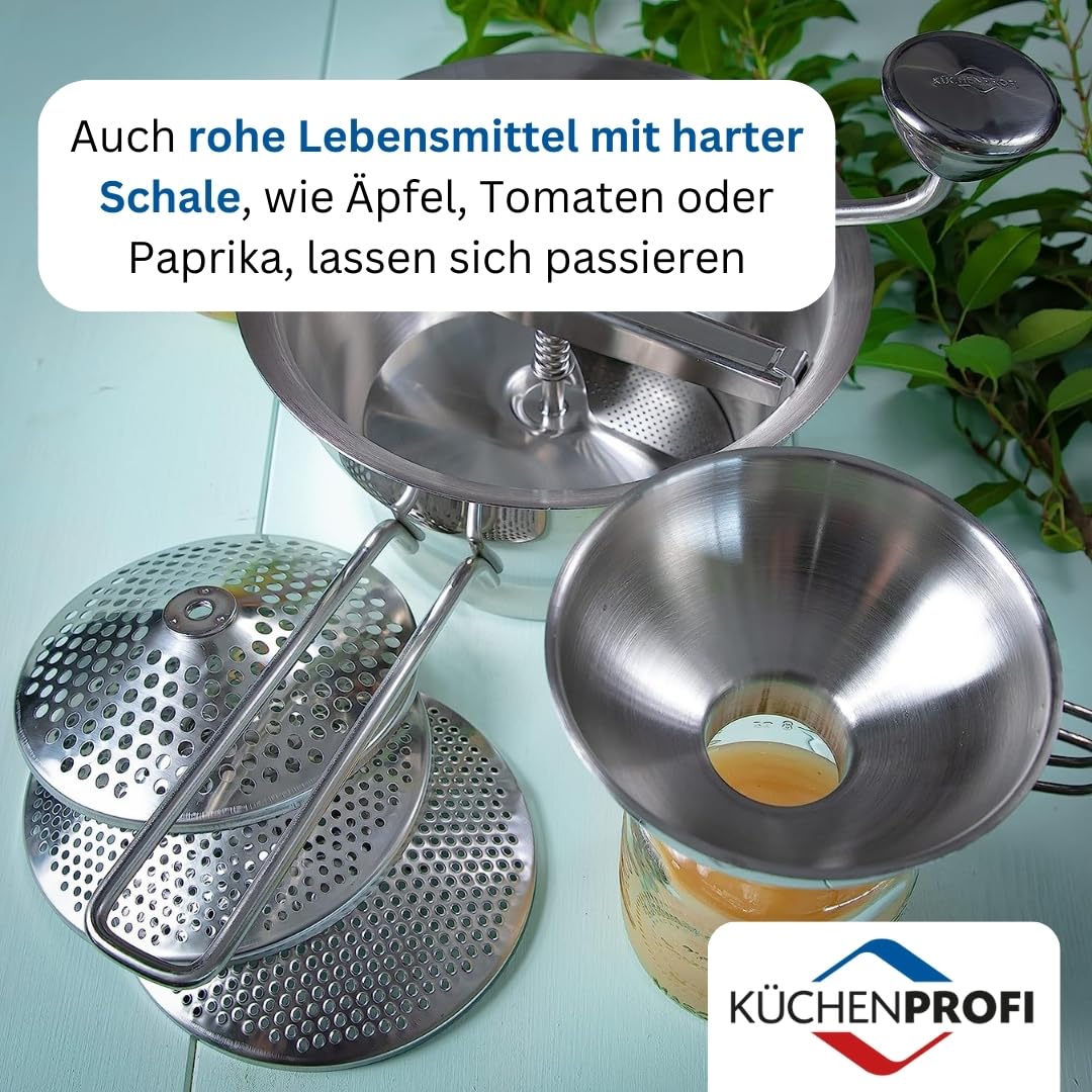 Küchenprofi Profi Passiergerät Edelstahl rostfrei, ø 20cm, spülmaschinenfest, inkl. 4 Lochscheiben, für passierte Tomaten, Kartoffel Püree und mehr, Silber, 40 x 30 x 20 cm (Packung mit 2)