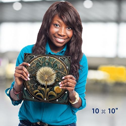 Miniatura 5 de 3dRose Wall Clock Silent - 10 inch - Enchanting Art Deco Wildflower Retro Style Art - Acrylic Painting - Art Deco Dandelion