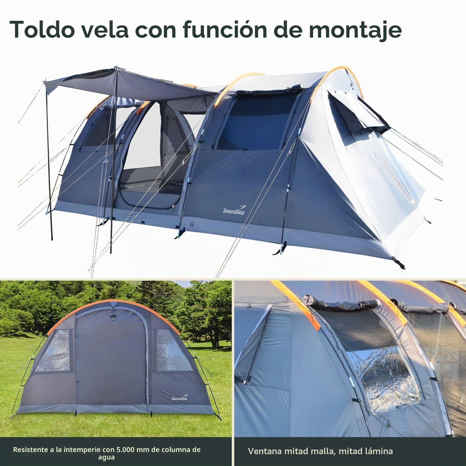 skandika Gotland 5 Sleeper Protect - Tienda de campaña Familiar - mosquiteras - Suelo Cosido en Forma de bañera - túnel
