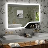 32"x 48" LED Bathroom Mirror with Shelf&comma; 3 Colors Backlit Vanity Mirror with Lights&comma; Wall-Mounted Large Bathroom Mirror with Lights&comma; Smart Mirror with Anti-Fog&comma; Stepless Dimmable&comma; Memory &lpar;UL&comma; ETL&rpar;