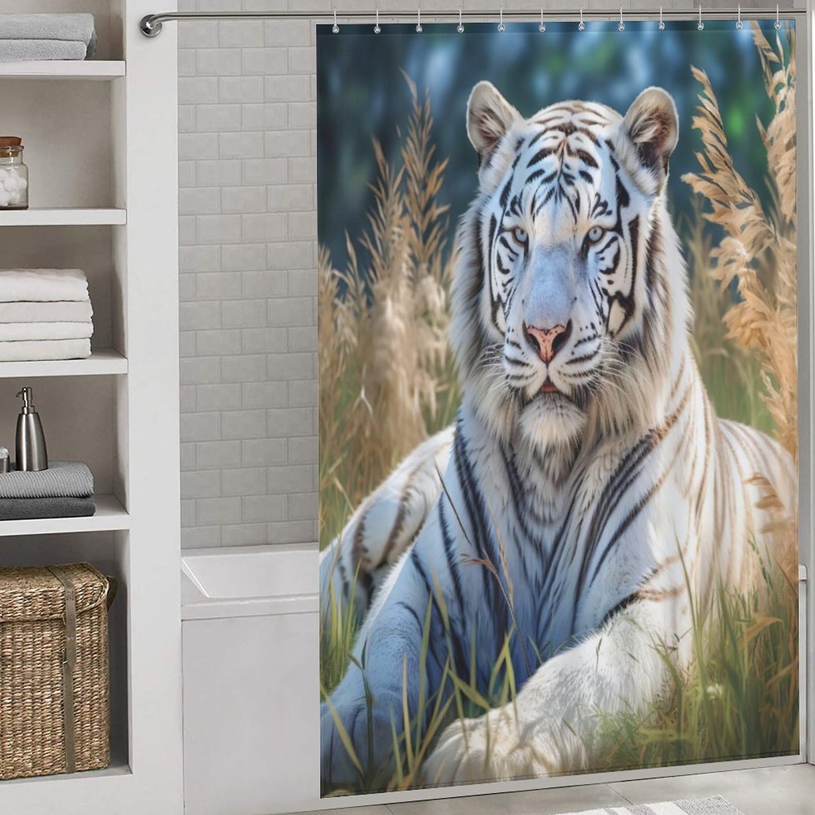 Rideau de douche tigre en tissu polyester haut de gamme lavable pour baignoire élégante