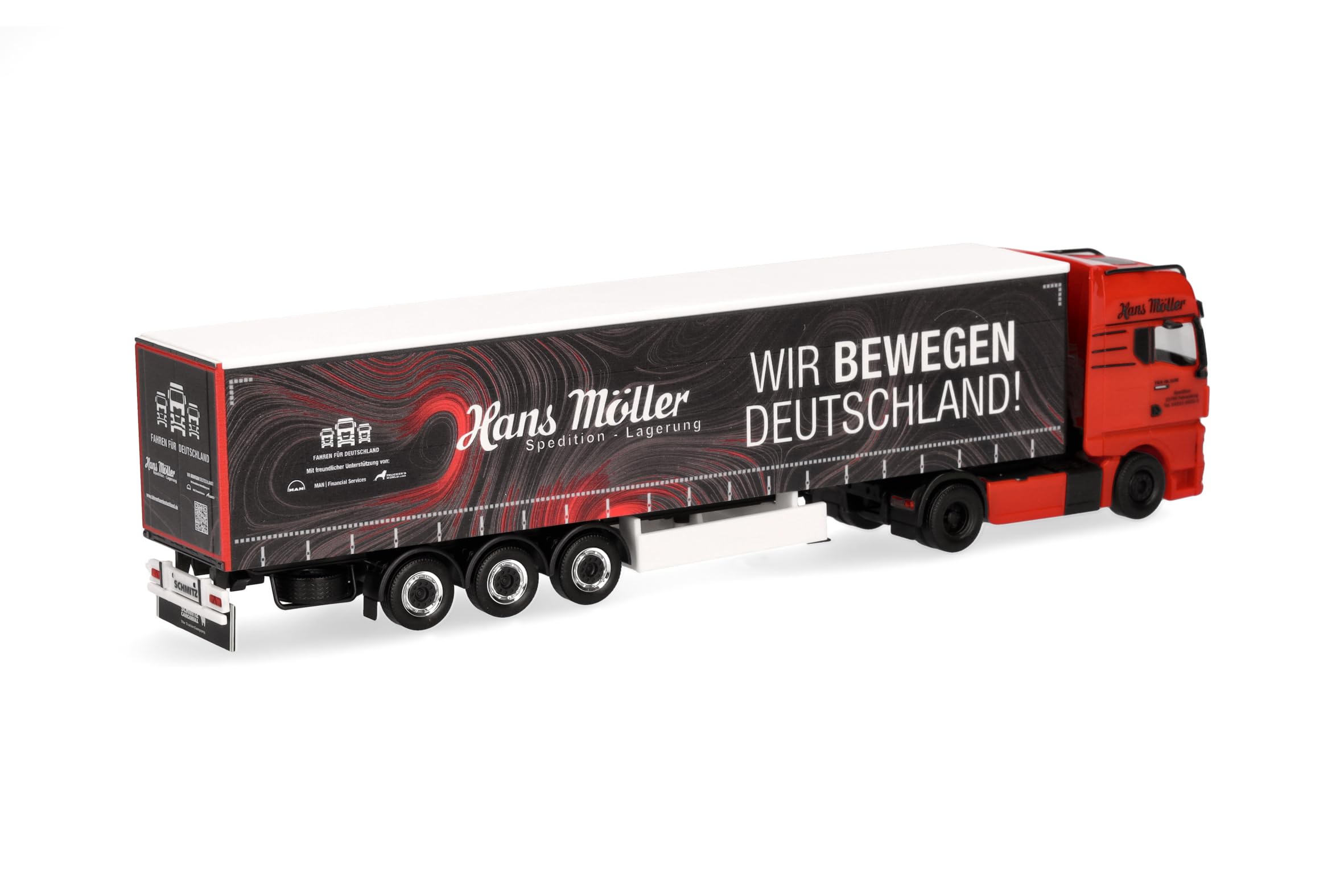 Herpa truck model MAN TGX GX curtain canvas semitrailer "Hans Möller/Wir bewegen Deutschland", on a scale of 1:87 - Image 2