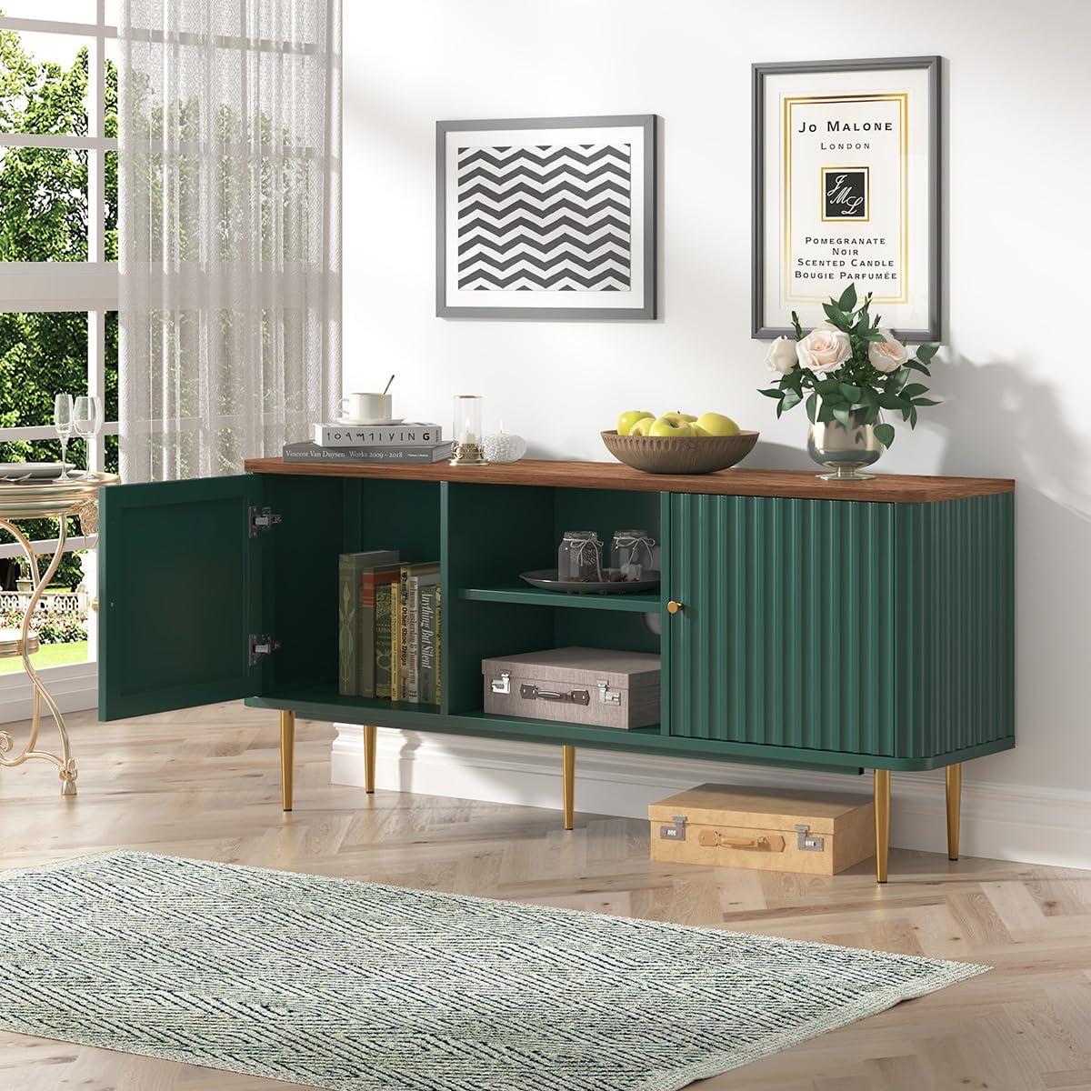 ARTPOWER 55” Fluted TV Stand, Mid Century Modern Green TV Stand for 55/60/65 inch TV, Entertainment Center with Storage, Television Stands, TV Console, Media Console for Living Room, Bedroom (Green)
