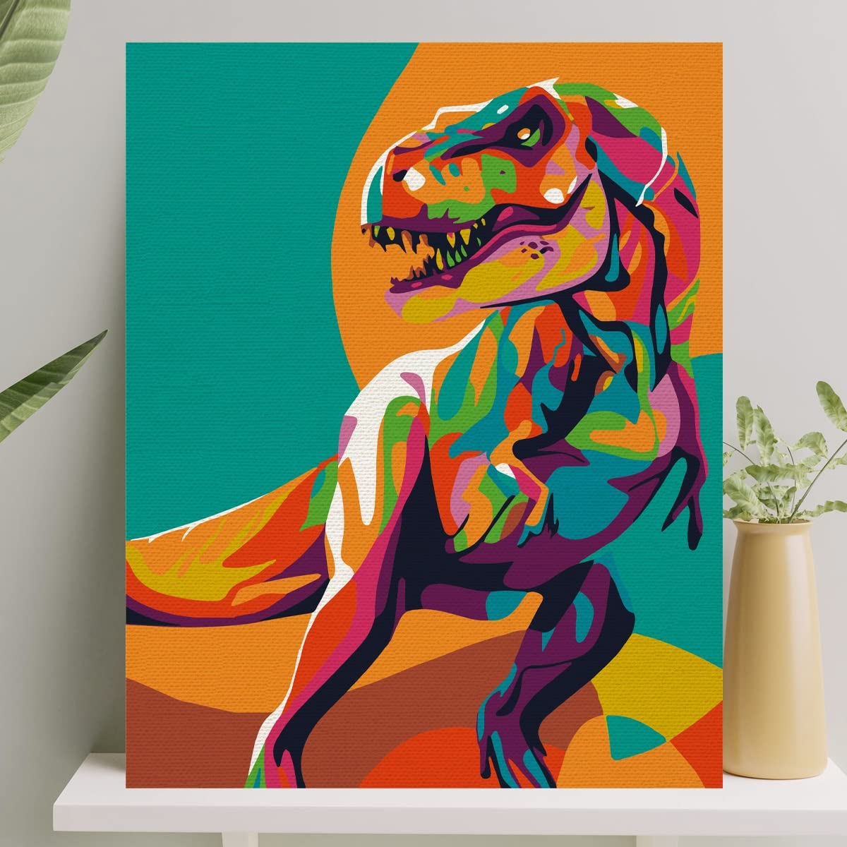 Palmiye Hobi Sanat Sayılarla Boyama Tuval Seti Fırça Boya Dahil (Çıtalı) 40x50 CM - Dinozor