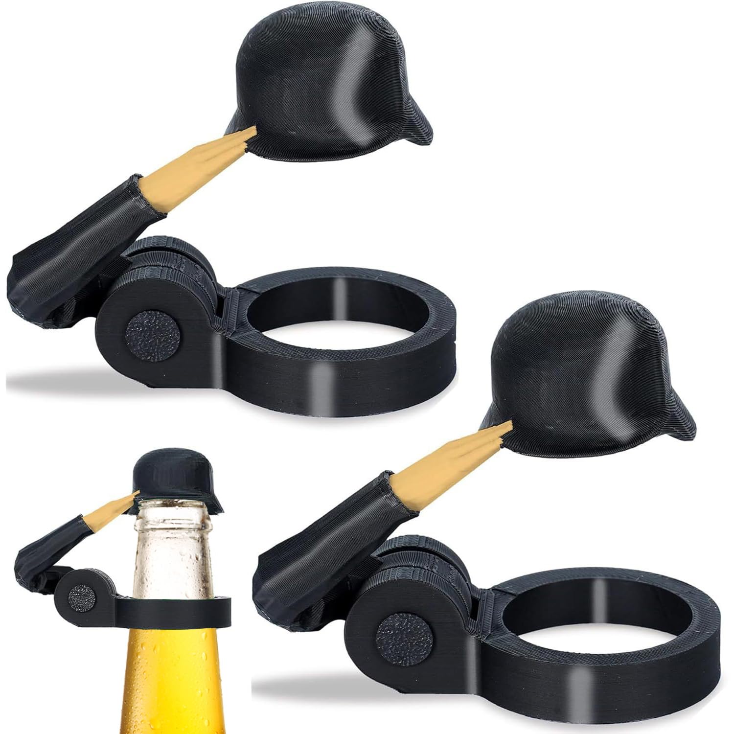 Soldier Salutes Beer Caps, Helmet Soldier Salute Beer Bottle, Reusable Beer Bottle Helmet Drinking Hat Decorative Designs, Beers Lid Collector for Home Gatherings, Outdoor Picnics, Parties (Black)