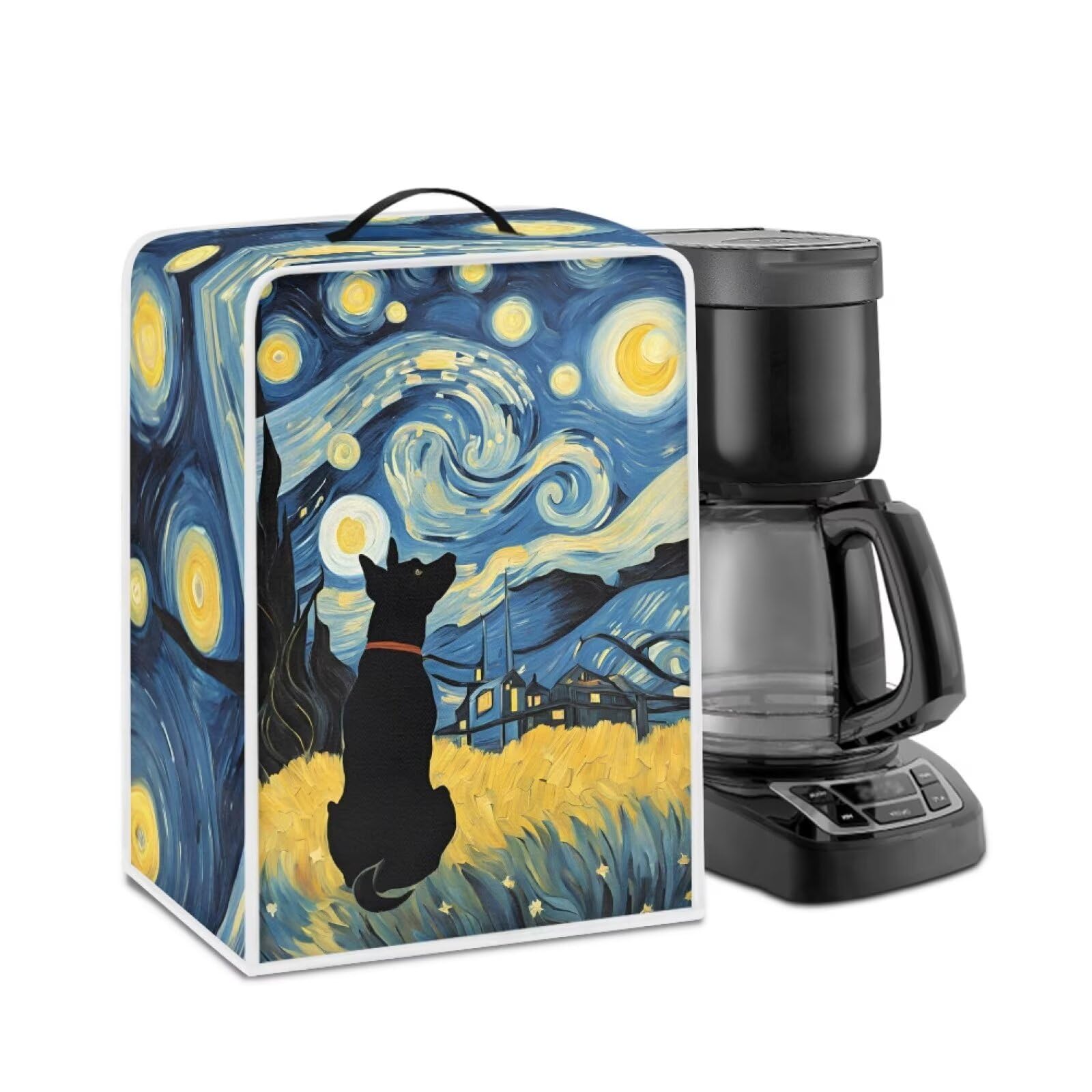 Coffee Maker Covers With Top Handle Folding Coffee Machine Dust Covers For Blender Mixer Juice Machine Keep Office Home Kitchen Clean Starry Night Dog Pattern