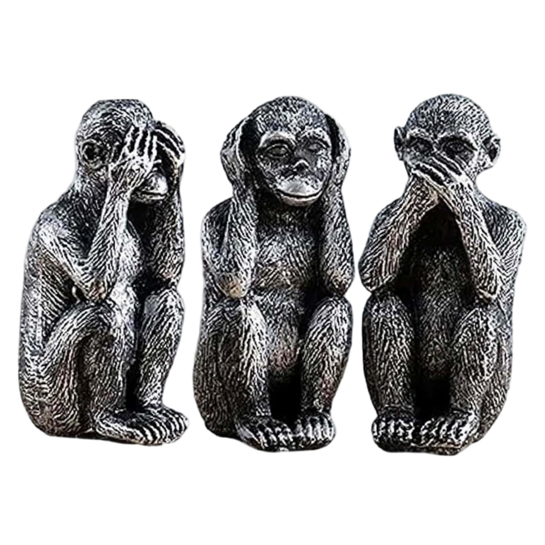 Licsaliwe Silver Three Wise Monkeys Statue Set - Coating Resin Monkey Figurines For Home Office Desk Decor - Memorable Option