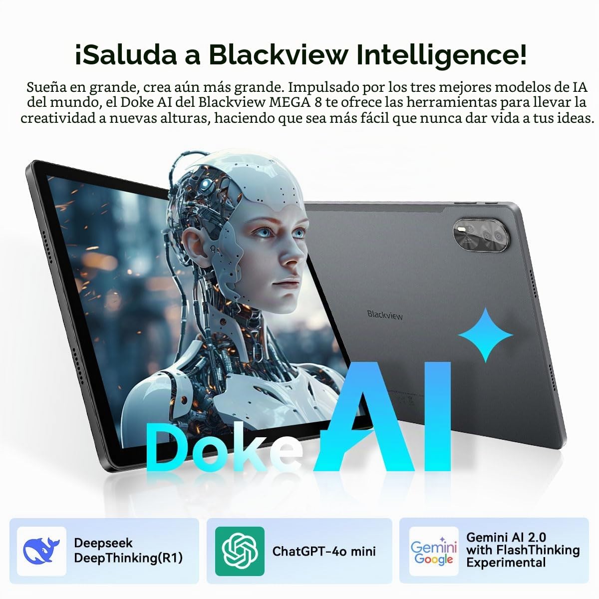 Blackview Mega 8 Tableta 13 Pulgadas Android 15, 36GB+512GB/TF 2TB Tableta Táctil, Altavoces Quad-Box, 2K FHD+, 4G LTE WiFi 5G, 50MP+13MP, 11000mAh, Modo PC, OTG, Funda + Lápiz Inteligente, Negro