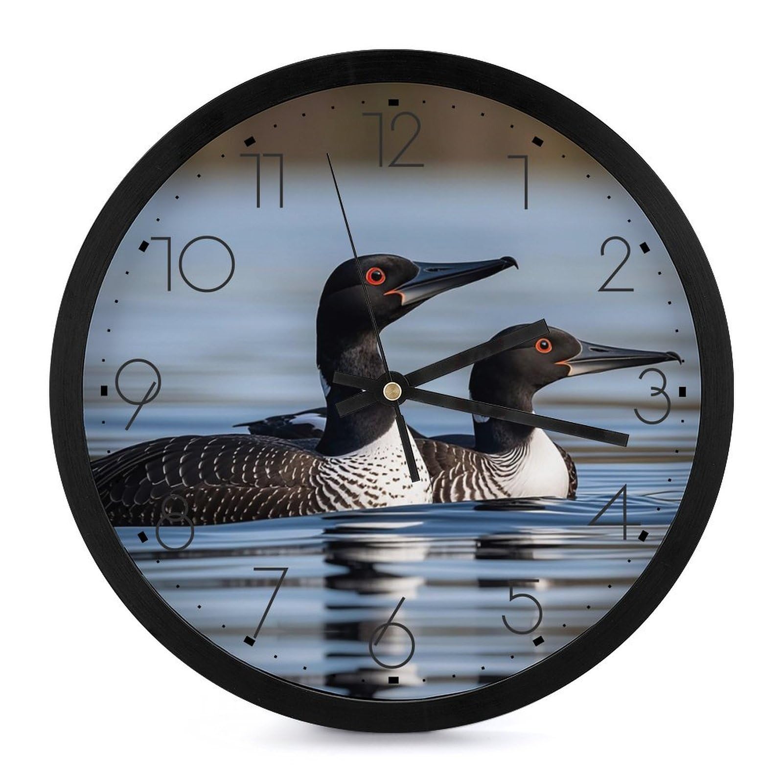 Horloge murale quartz moderne Loon Birds 25,4 cm ronde pour salon