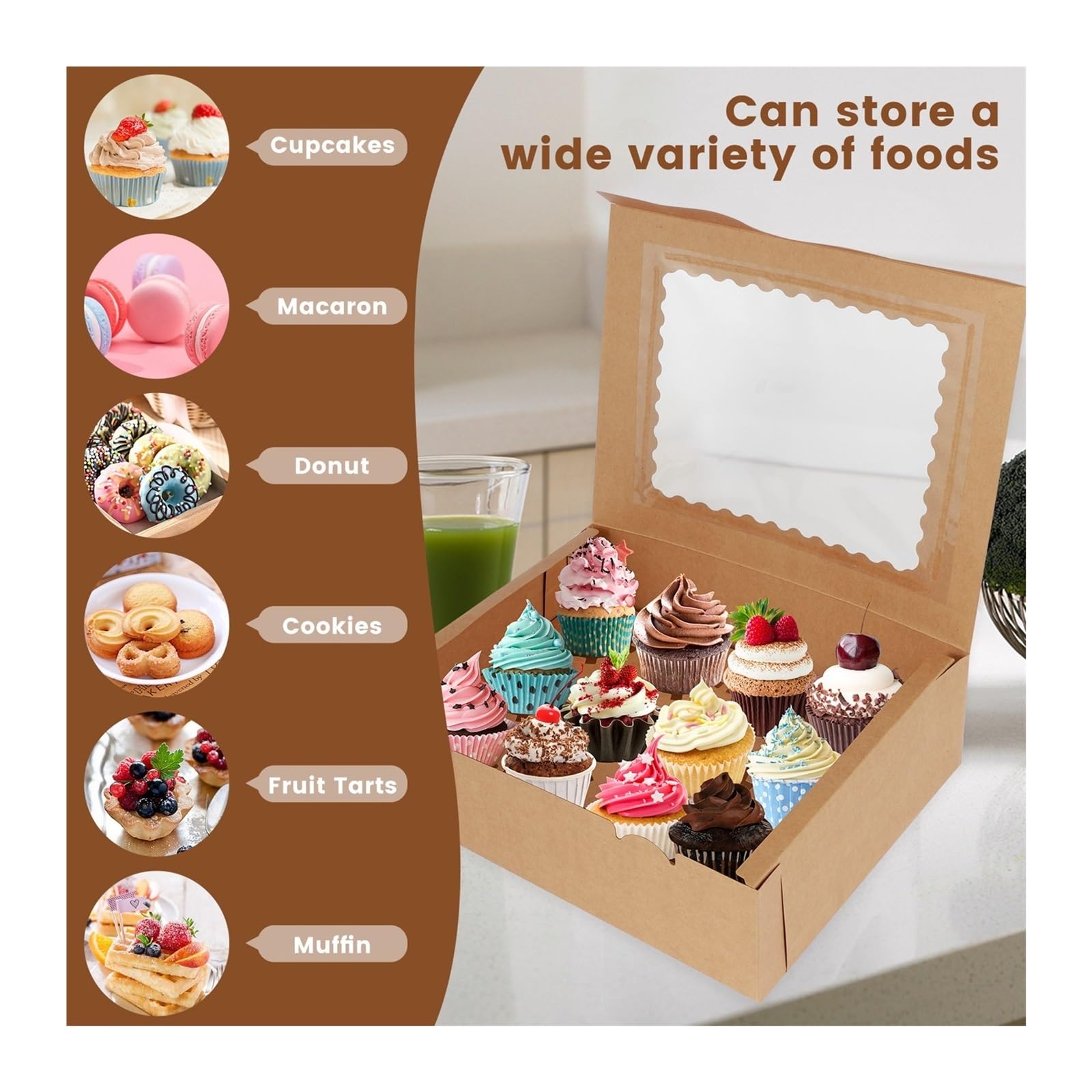 Recipiente para guardar tartas, Cajas de papel for cupcakes de 12 cavidades con ventana transparente, 32,5 x 25 x 9 cm, multicolor, paquete de 12(Pink)