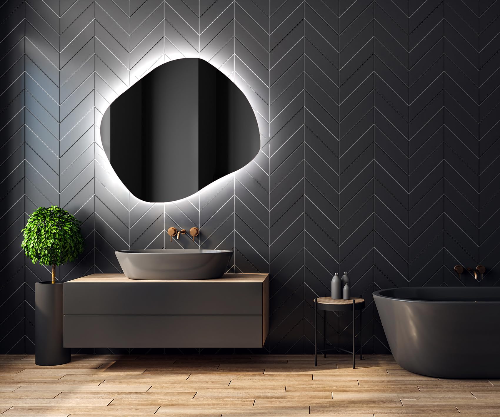 A ARTFORMA decorativi Specchio LED da parete forme particolari 74x64 cm | su Misura | moderno specchi con illuminazione, retroilluminato | ROM221