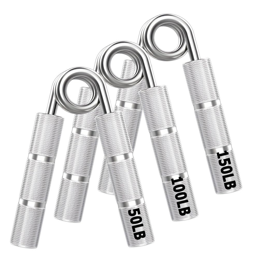 Silver Metal Hand Grip Set, 50LB-400LB No Slip Heavy-Duty Grip Strengthener Great Wrist & Forearm Hand Exerciser, Home Gym, Hand Gripper Grip Strength Trainer Silver 3Pack(50LB-150LB)
