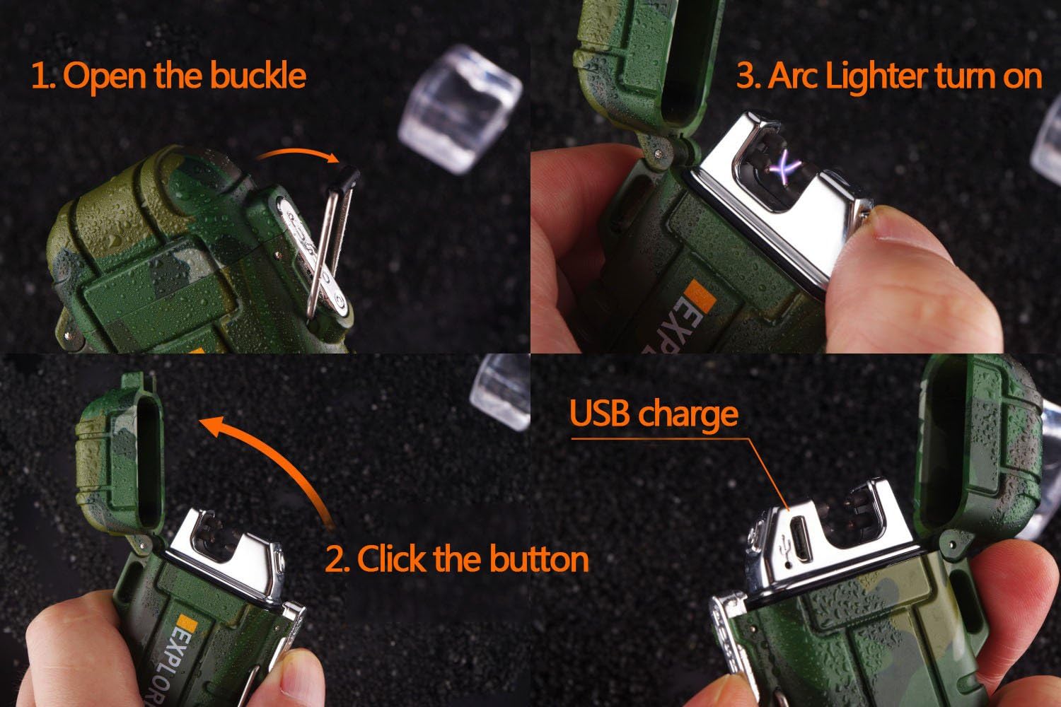 Dual Arc Lighter Double Arc Plasma USB Lighter Rechargeable Flameless Waterproof Stormproof Windproof Mini Electric Lighter for Cigar Candle Cigarette Pipe Sport Outdoor(Orange)