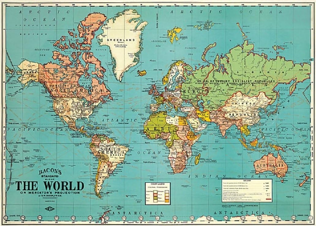 Cavallini World Map Blue Wrapping Paper