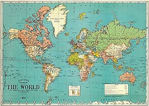 Cavallini &amp; Co. World Map 4 Decorative Paper Sheet 20&#34; x 28&#34;