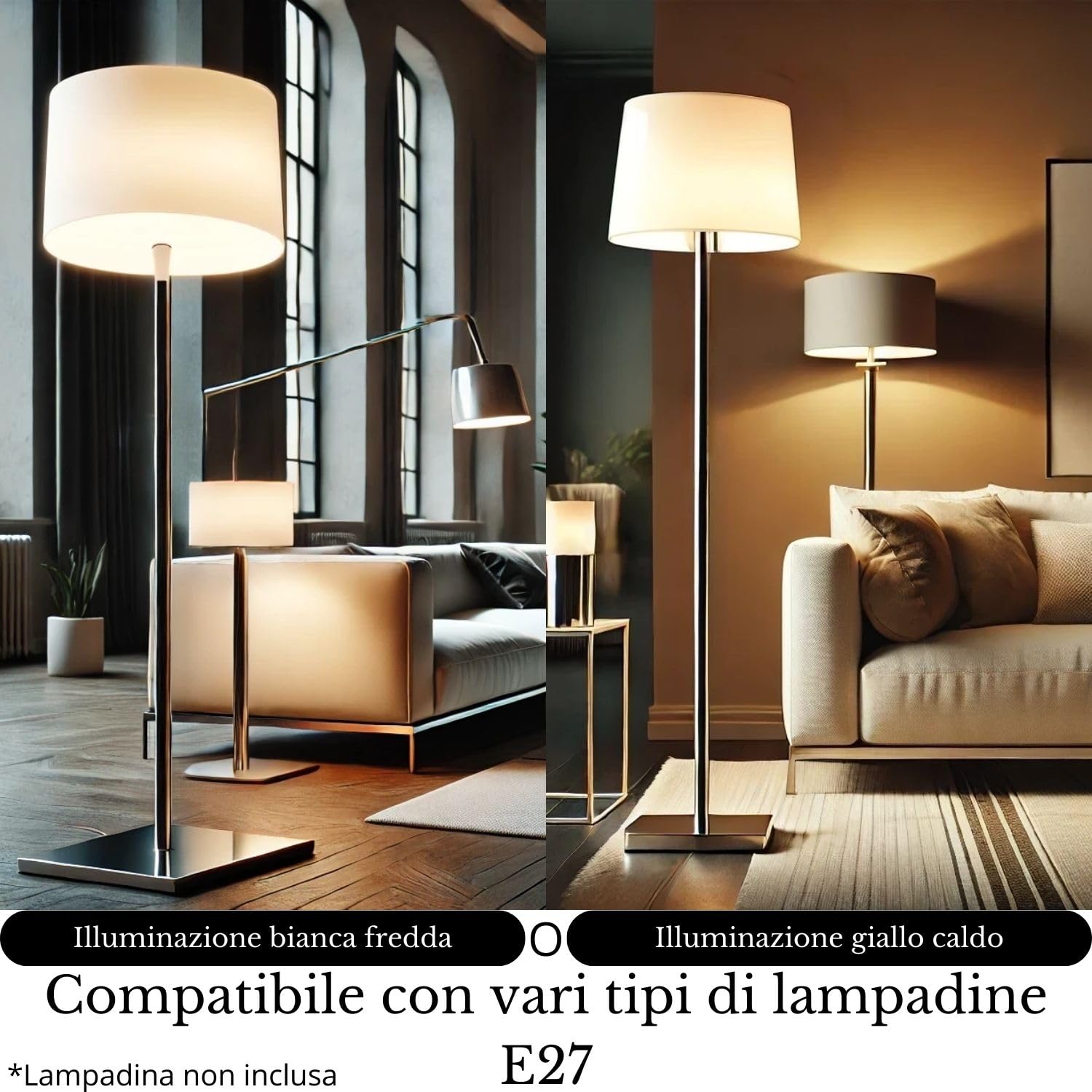 Lampade da terra FIRENZE nichel satinato - lampada da terra - E27 - lampada soggiorno da terra - piantane da salotto - piantana - piantana lampada da terra - lampada salotto