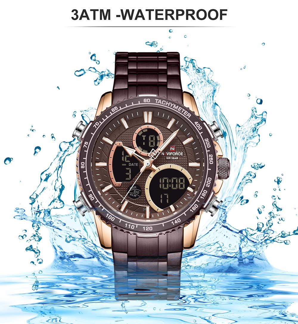 Naviforce Orologio Cronografo Sportivo Digitale da Uomo Orologio Multifunzionale in Acciaio Inossidabile al Quarzo Militare Impermeabile
