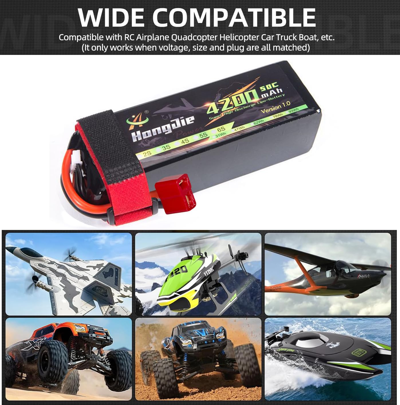 Wiederaufladbare 4S 14,8V 4200mAh Lipo Batterie 50C RC Spielzeug Batterien Akku mit Deans Anschluss T Stecker für Fernbedienung Carrera Flugzeug Quadcopter Auto Helikopter Boot 1/8 1/10