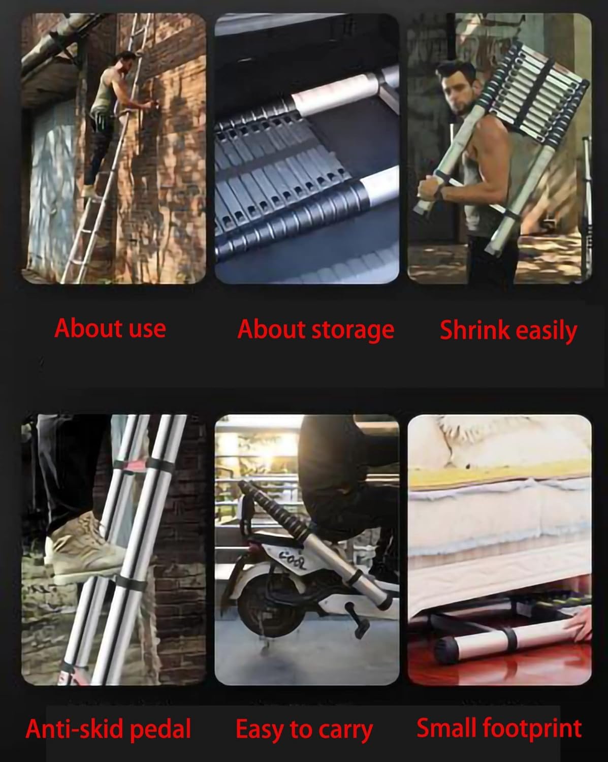 Extendable Ladders Portable Extension Ladder 7m/6m/5m/4m/10FT/2m, Aluminium Loft Multipurpose Telescopic Ladders, for Household or Outdoor Work (Color : Silver, Size : 2.10FT/7.5ft)