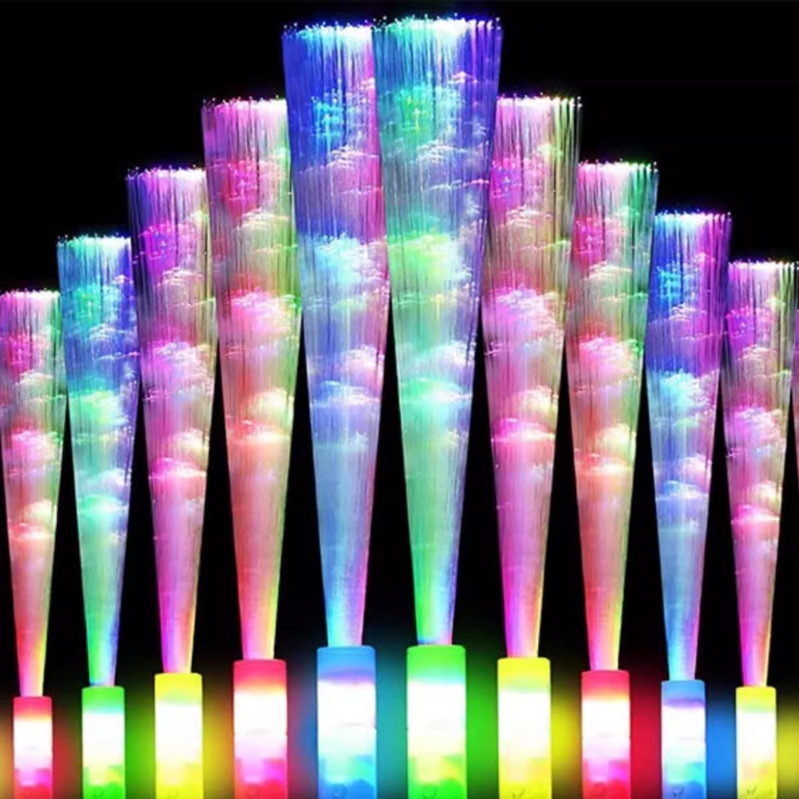 Fibre Optic Wands, 12-Pack LED Frequency Flash Fibre Optic Light, Multi-Color Lighting, Three Modes 7 Blinking Colors, Multi-Scene Ambiance Creation for Party, Concerts, Wedding