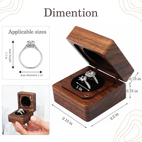 Miniatura 4 de Caja de anillo para propuesta y caja de anillo de compromiso y caja de anillo para ceremonia de boda, caja portadora de anillos para 2 ranuras, caja