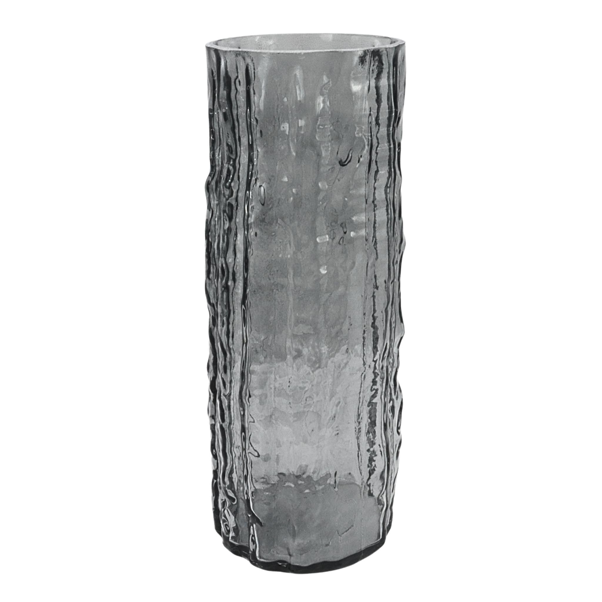 Elvida Interiors Grey Wavy Textured Glass Vase, 24.5Cm Decorative Curved Ripple Glass Flower Vase For Fresh & Dried Flowers, Modern Home Décor,