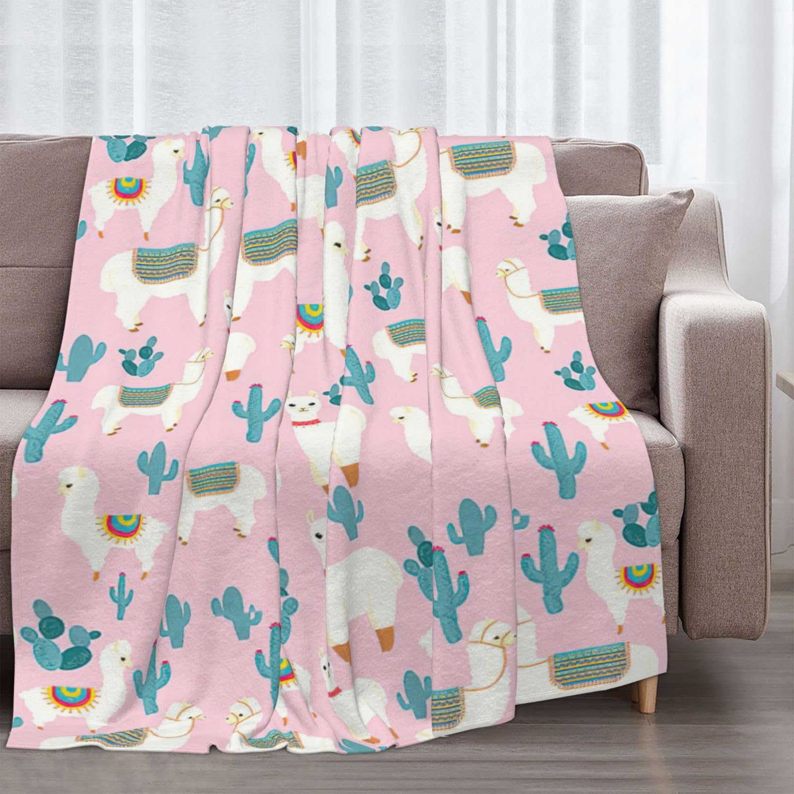 Llama Couverture en flanelle avec imprimé cactus 177,8 x 203,2 cm