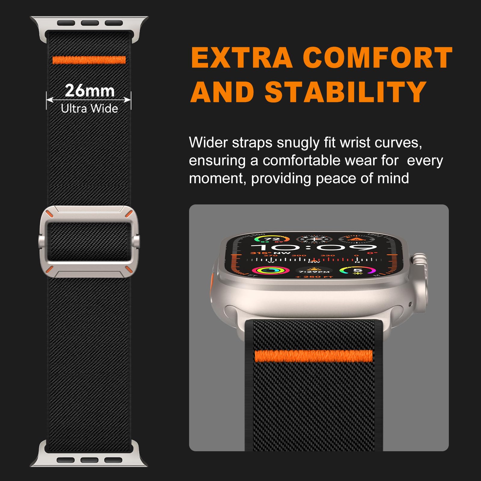 Yoohoo cinturino compatibile con cinturino Apple Watch Ultra/Ultra 2 per cinturino apple watch 44mm 45mm 46mm 49mm 42mm, nylon cinturino sportivo per iWatch Ultra SE serie 10 9 8 7 6 5 4 3 2 1, uomo