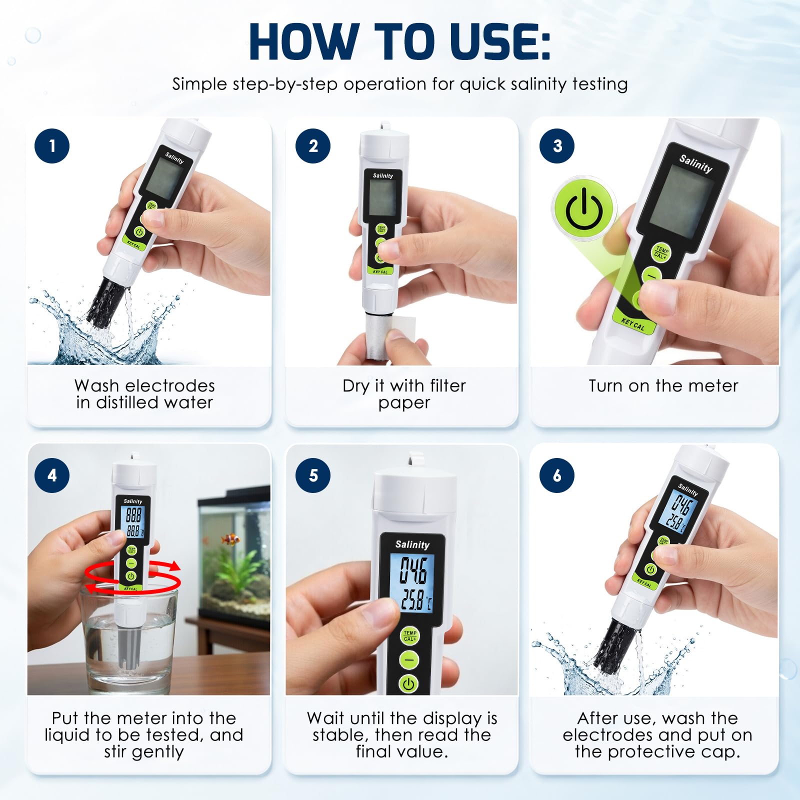 TEKCOPLUS Testeur de salinité 2 en 1 0–199,9 PPT avec ATC, testeur de salinité et de température numérique pour aquarium, réservoir marin, étang à poissons et piscine, eau de mer salée, hydroponie