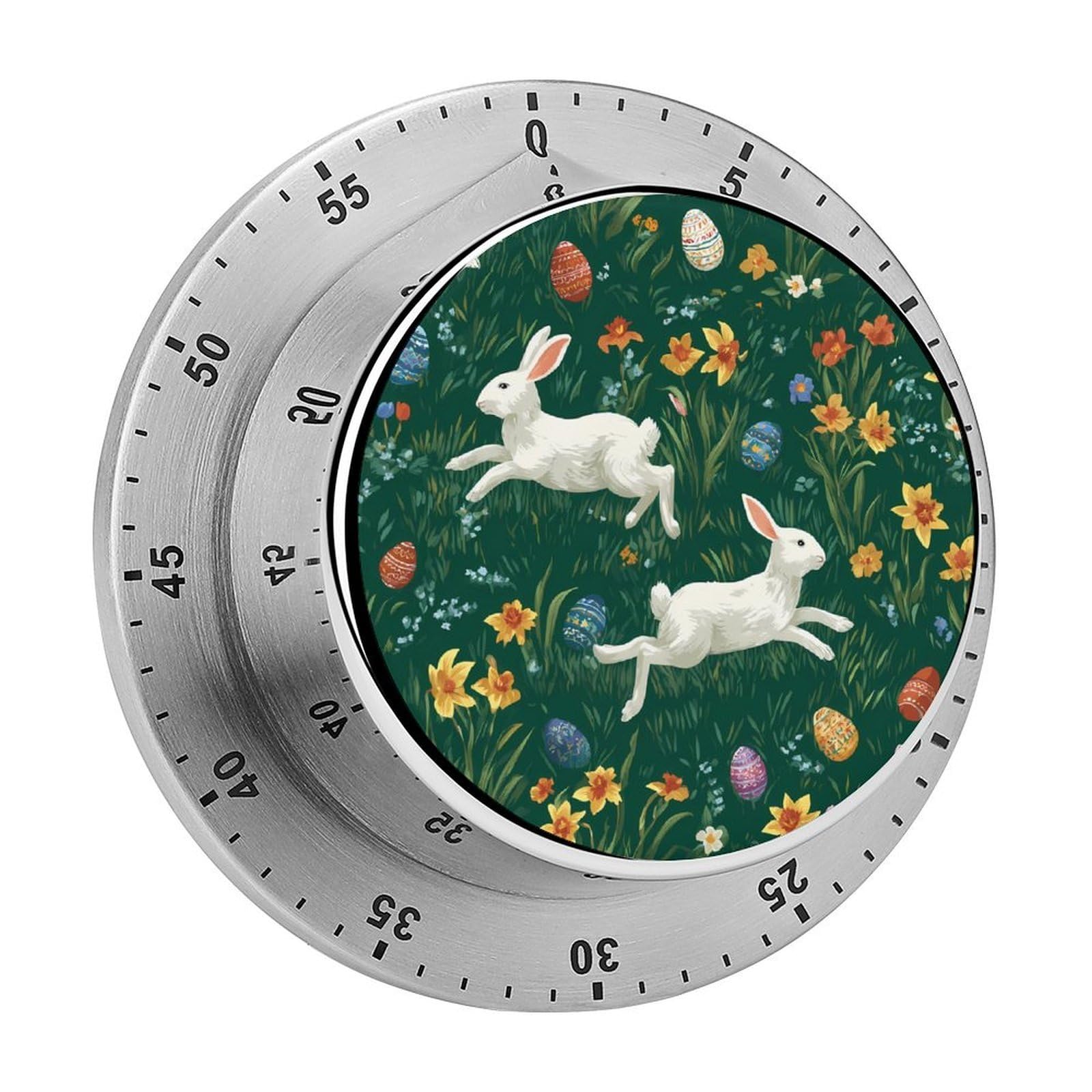 Bunny Rabbit Easter Eggs Grassland Mechanical Timer with Alarm for Kitchen Cooking Productivity Stainless Steel Timers
