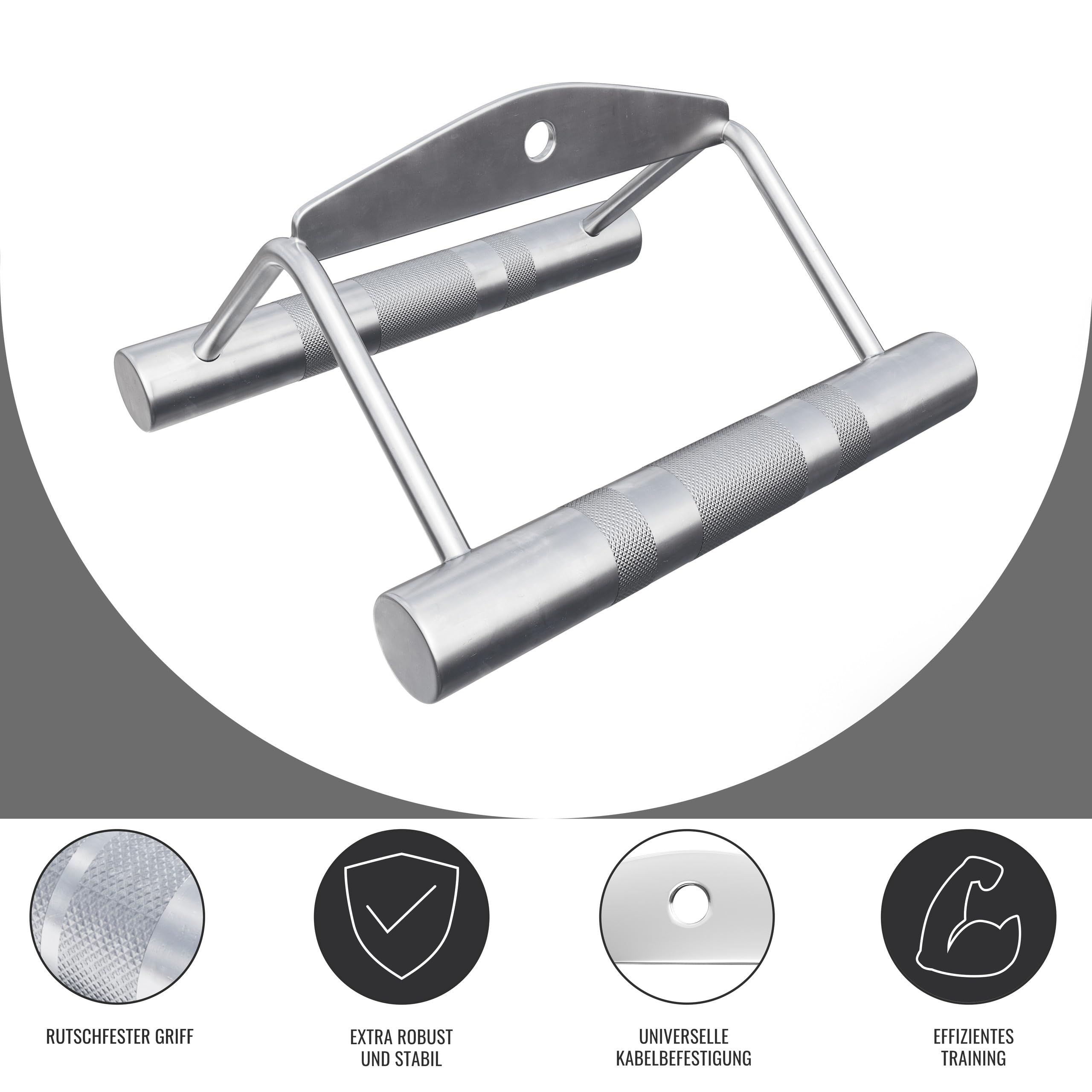 GORILLA SPORTS® Maniglia Parallela - 18,5 cm lungo, Carico Massimo 200 kg, Acciaio Cromato, Impugnatura Doppia Antiscivolo, Zigrinato - Attacco per Cavo, Maniglia per Canottaggio, Tricipiti, Palestra