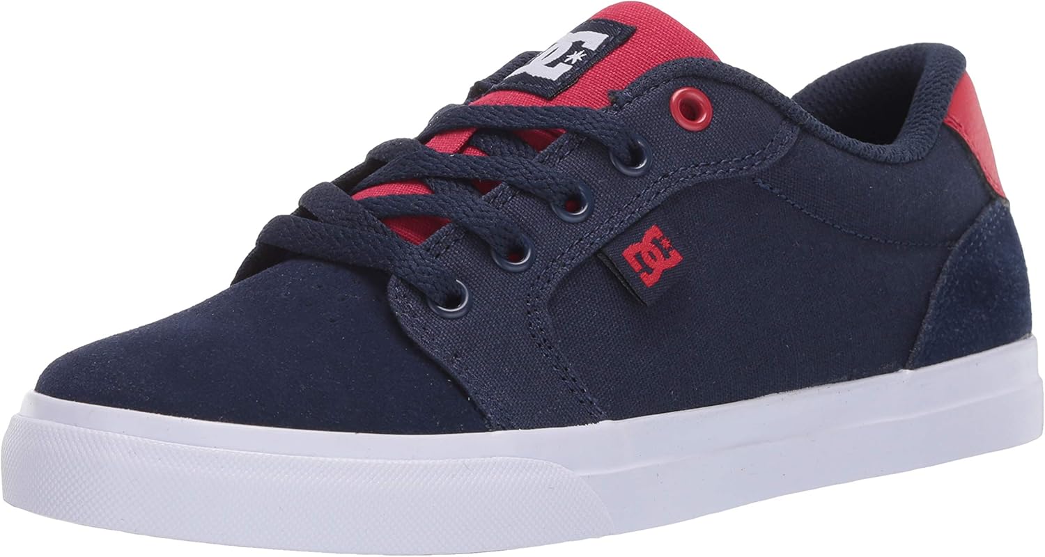 DC Boy's Anvil Youth Low Top Skate Shoe Navy/Red 1.5 Big Kid