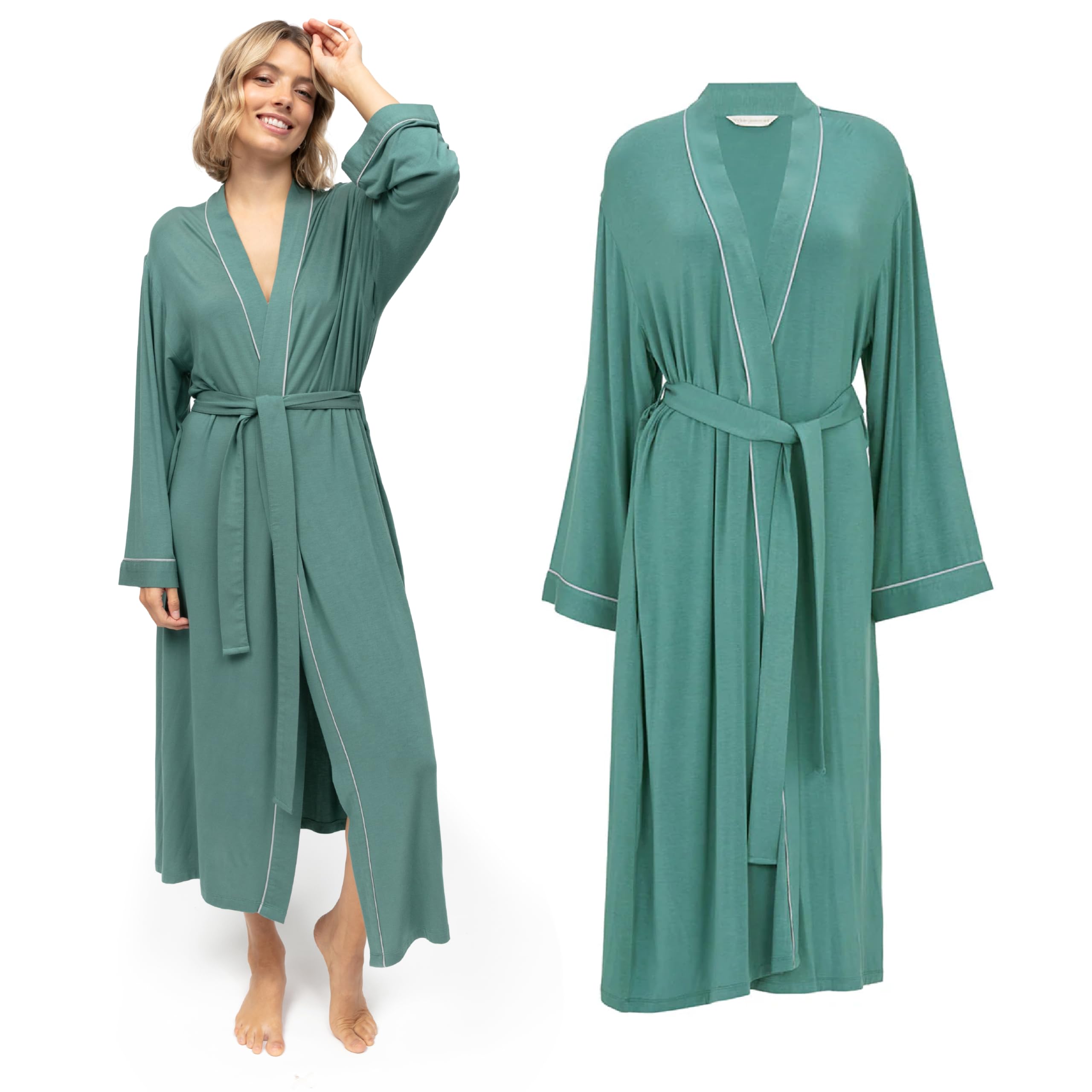 – Kallie Womens Jersey Long Dressing Gown | Soft Modal Loungewear Robe | Comfortable Ladies Lounge Wear | Seafoam Green